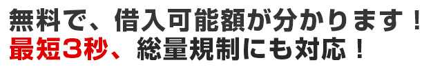 無料で、借入可能額が分かります！最短3秒、総量規制にも対応！